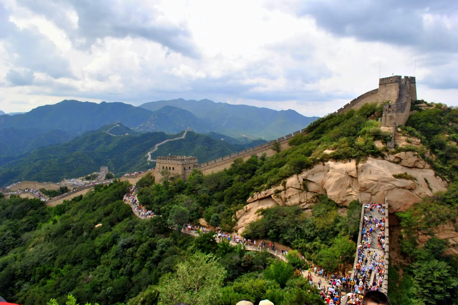 Travellers walking along the Great Wall near Beijing